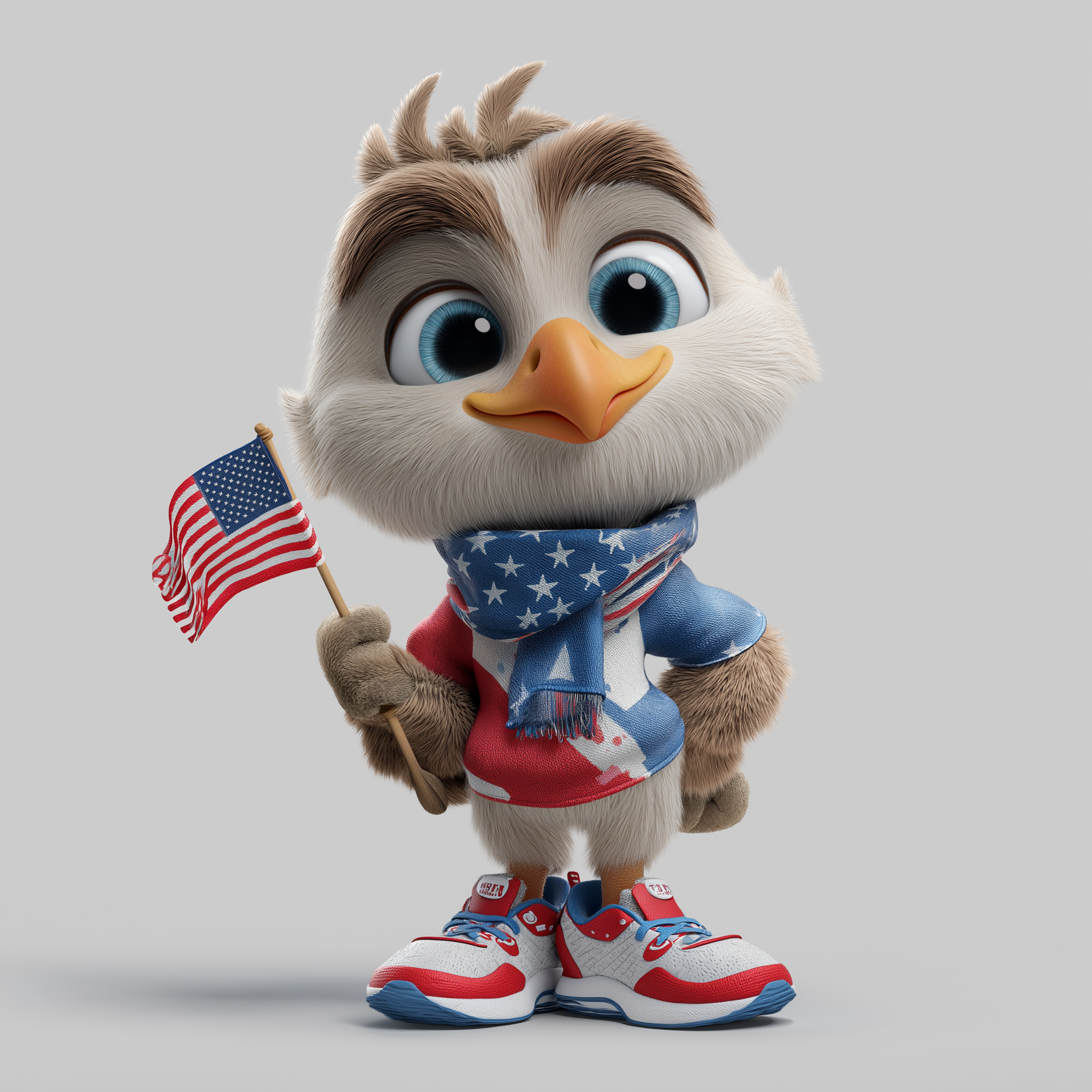 American eagle character holding the United States flag