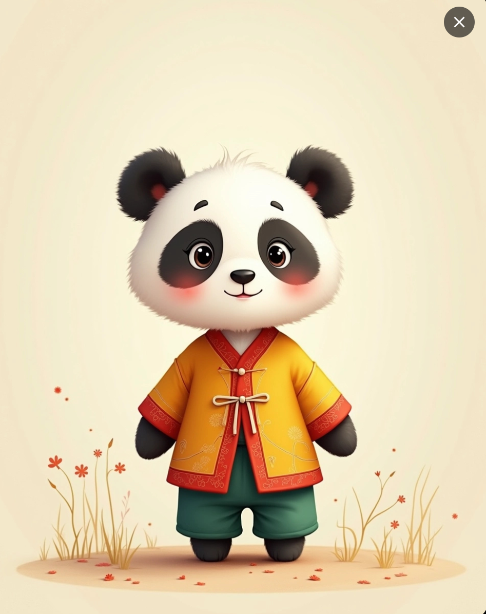 Panda character in traditional Chinese clothing